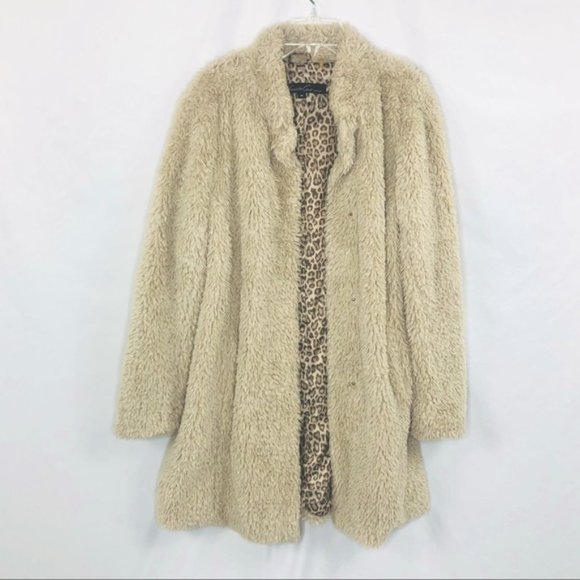 Kenneth Cole Jackets & Blazers - Kenneth Cole Tan Fuzzy Cheetah Print Lined Warm Winter Coat